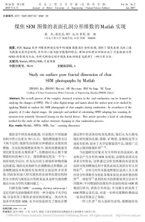 煤焦SEM图像的表面孔洞分形维数的Matlab实现_张杰