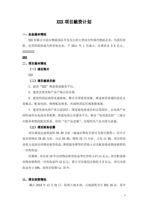 项目融资计划范本(房地产)