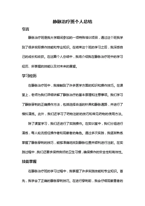 静脉治疗班个人总结