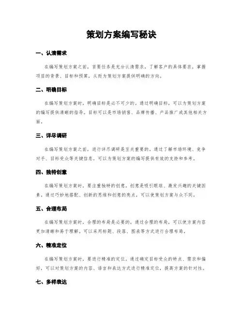 策划方案编写秘诀