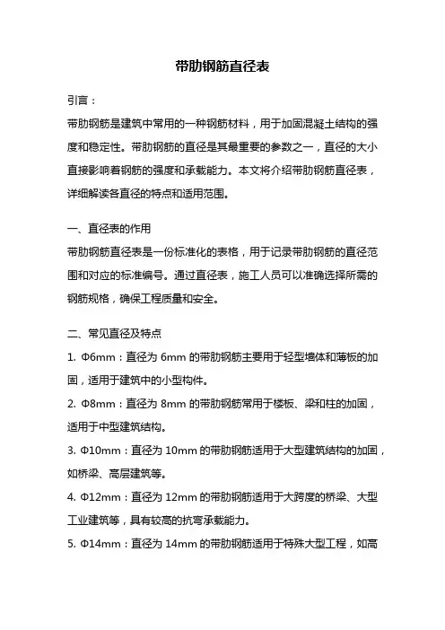 带肋钢筋直径表