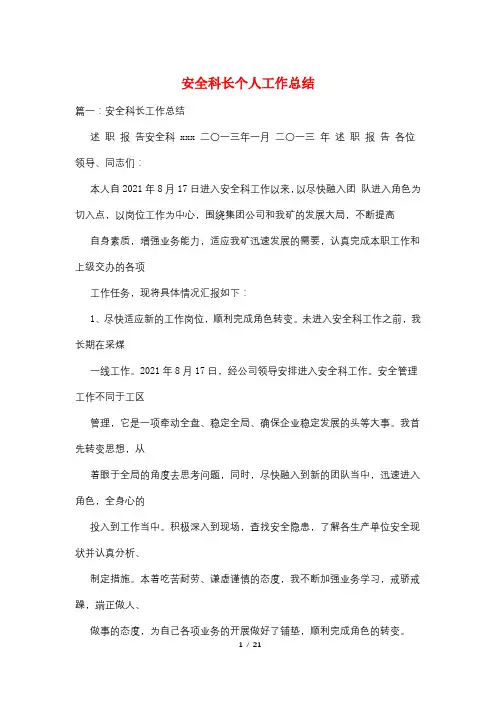 安全科长个人工作总结
