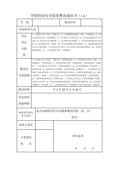 学校校园安全隐患整改通知书