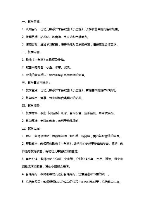 小班音乐歌唱教案及教学反思《小鱼游》