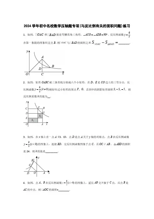 2024学年初中名校数学压轴题专项(与反比例有关的面积问题)练习(附答案)