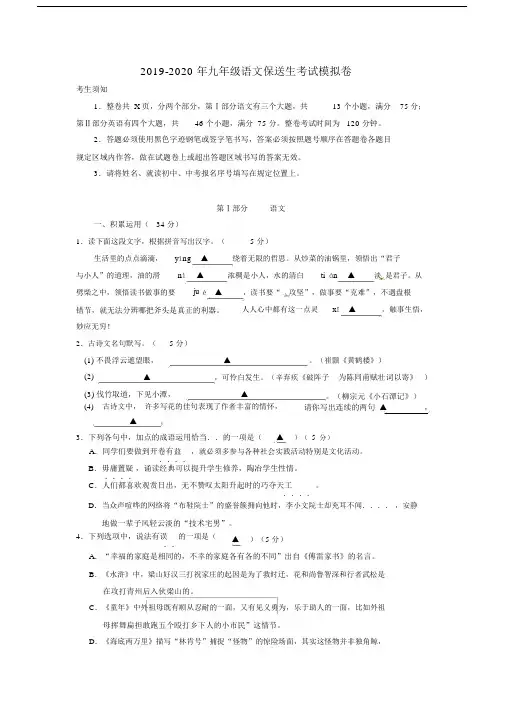 (完整版)2019-九年级的语文保送生考试模拟卷.docx