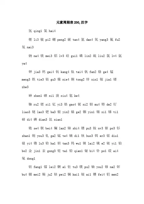 元素周期表200,汉字