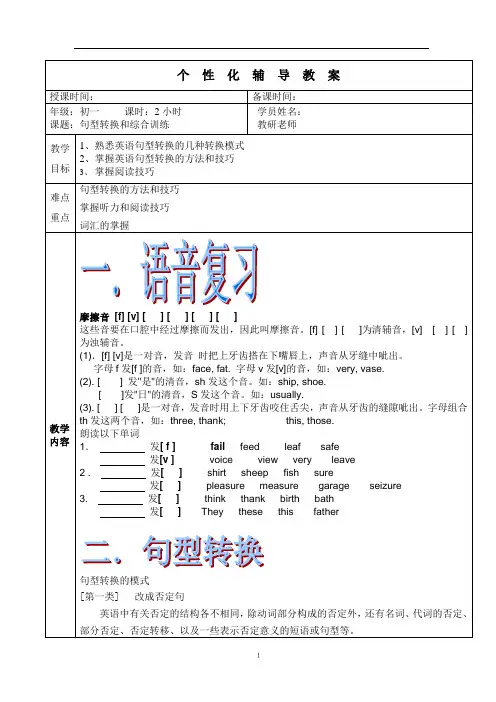 初一下掌握英语句型转换的方法和技巧