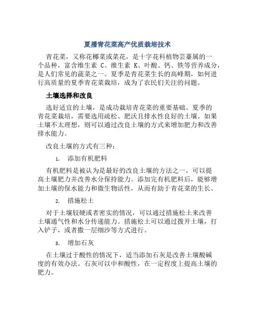 夏播青花菜高产优质栽培技术