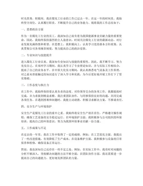 煤化工个人工作总结