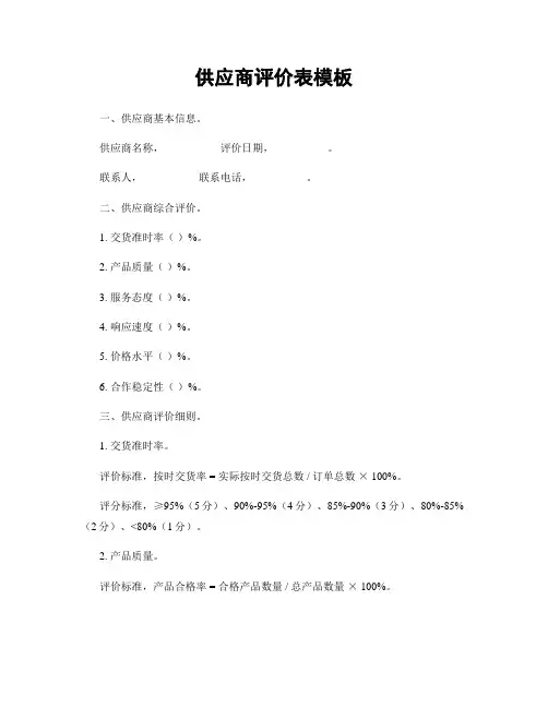 供应商评价表模板