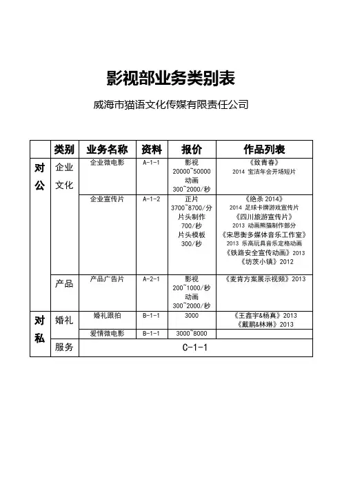 影视部业务类别表