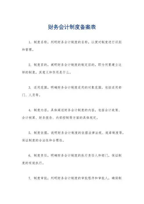 财务会计制度备案表