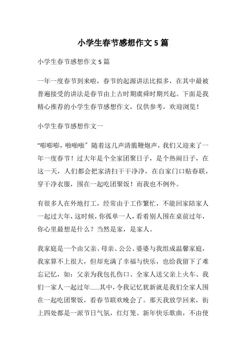 小学生春节感想作文5篇