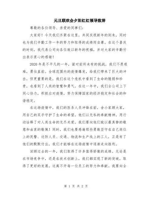 元旦联欢会夕阳红红领导致辞
