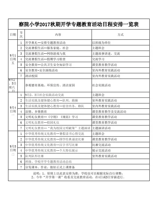 《均衡迎验档案》2017秋期开学教育活动安排