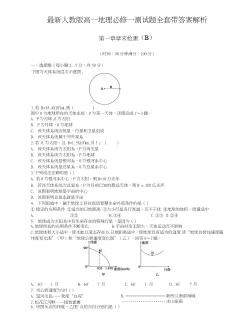人教版高一地理必修一测试题全套带答案解析.doc