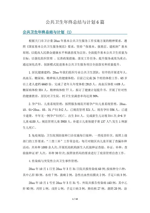 公共卫生年终总结与计划6篇