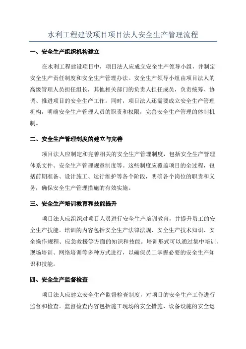 水利工程建设项目项目法人安全生产管理流程