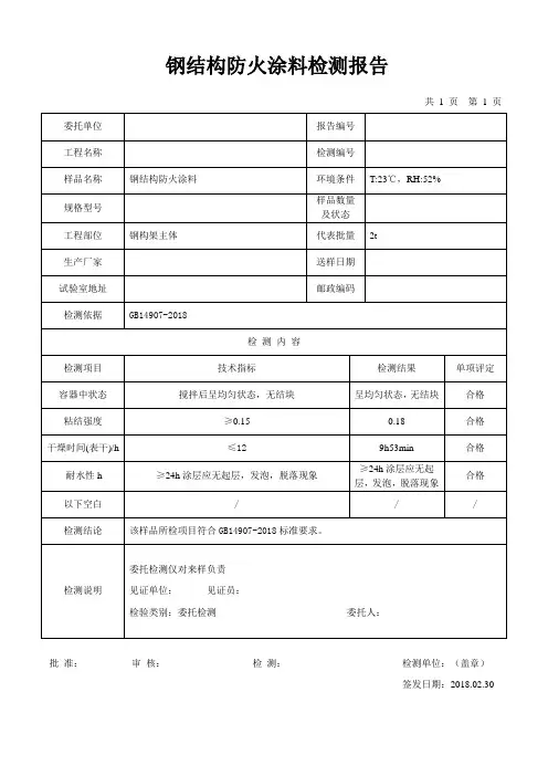 钢结构防火涂料检测报告