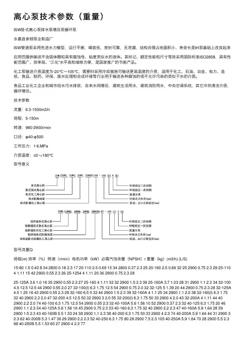 离心泵技术参数（重量）