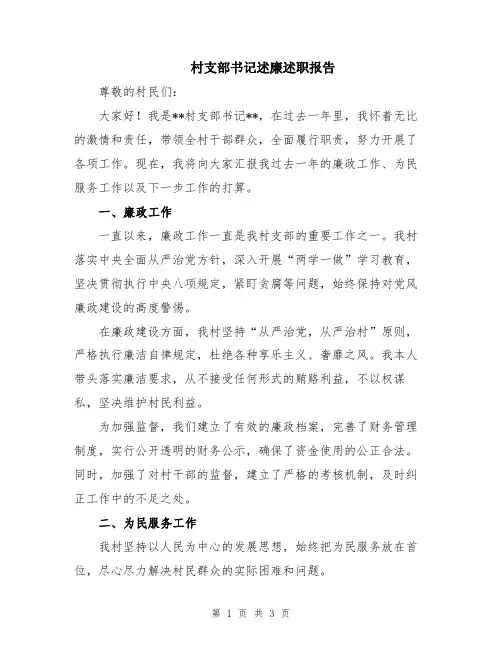 村支部书记述廉述职报告