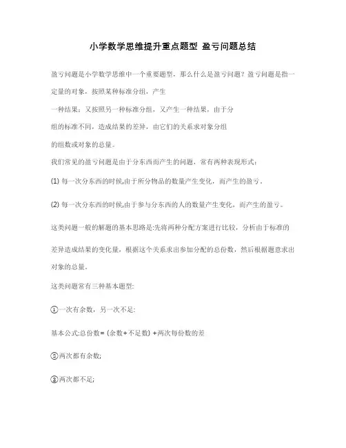 小学数学思维提升重点题型  盈亏问题总结