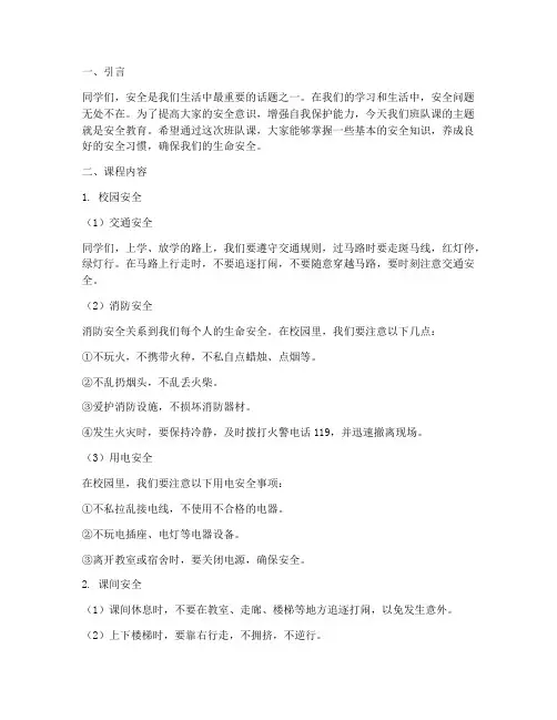 小学生班队课_安全教育
