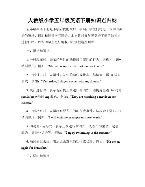 人教版小学五年级英语下册知识点归纳