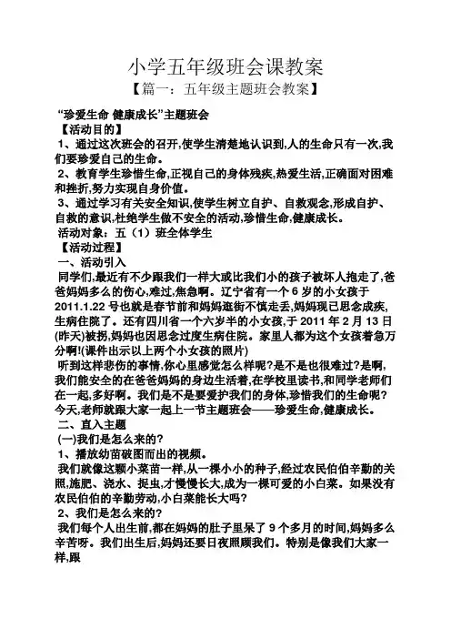 小学五年级班会课教案