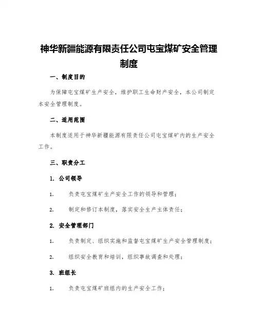 神华新疆能源有限责任公司屯宝煤矿安全管理制度