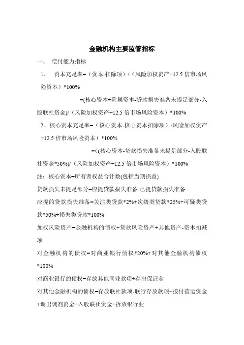 金融机构主要监管指标.