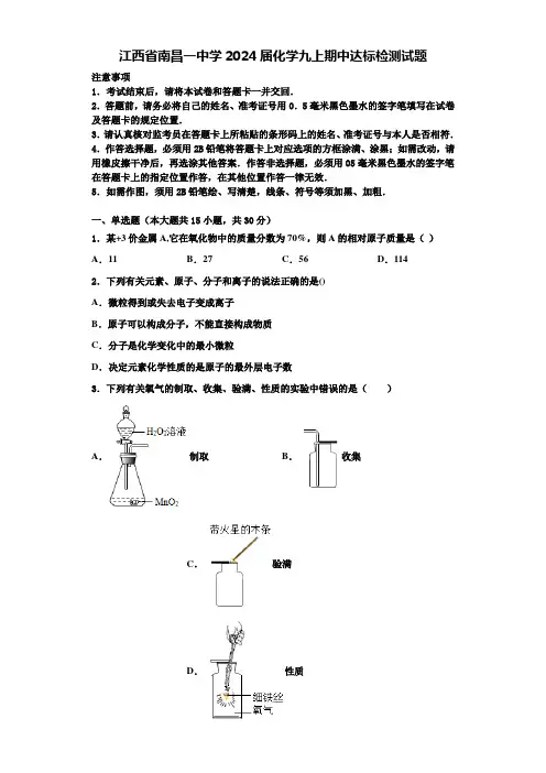 江西省南昌一中学2024届化学九上期中达标检测试题含答案解析