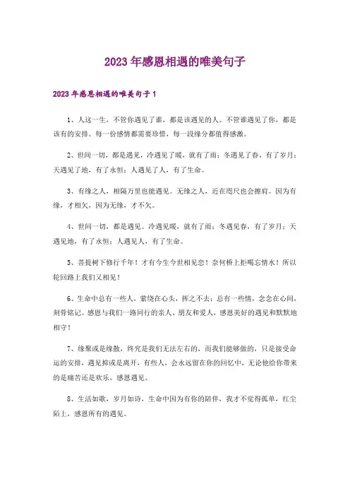 2023年感恩相遇的唯美句子