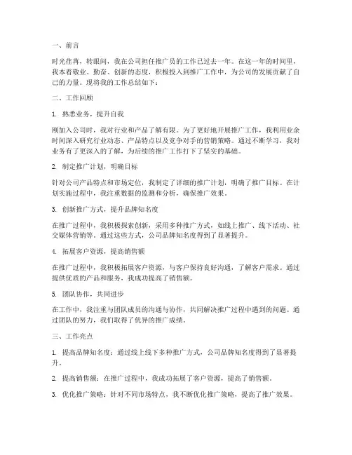 推广员个人工作总结范文