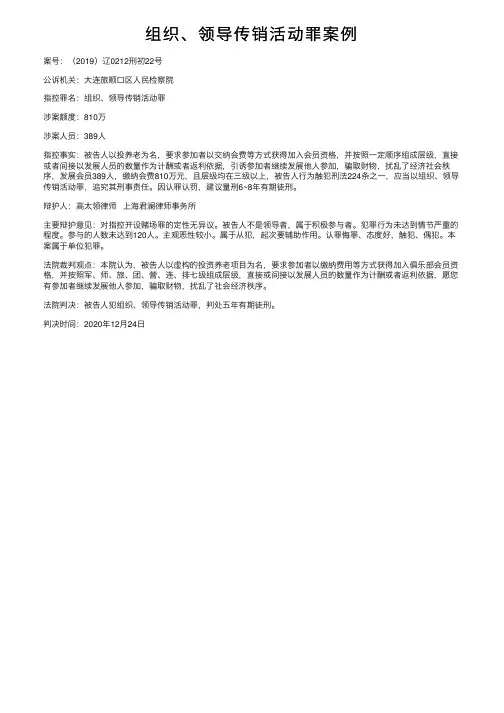 组织、领导传销活动罪案例