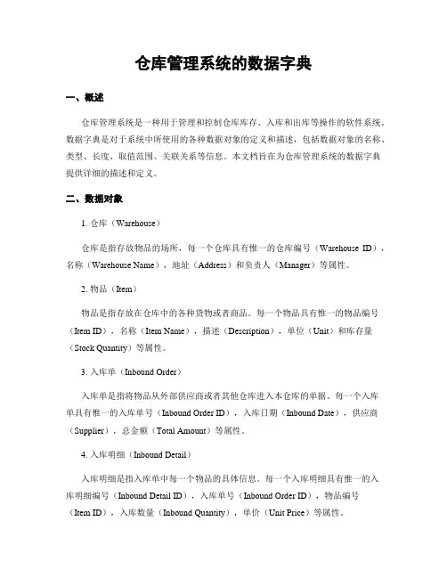 仓库管理系统的数据字典