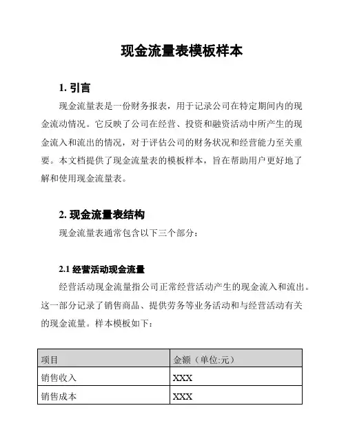 现金流量表模板样本