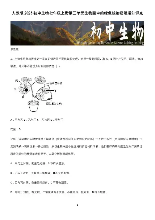 人教版2023初中生物七年级上册第三单元生物圈中的绿色植物易混淆知识点