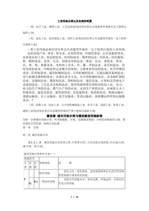 新版工业用地分类以及各类的范围