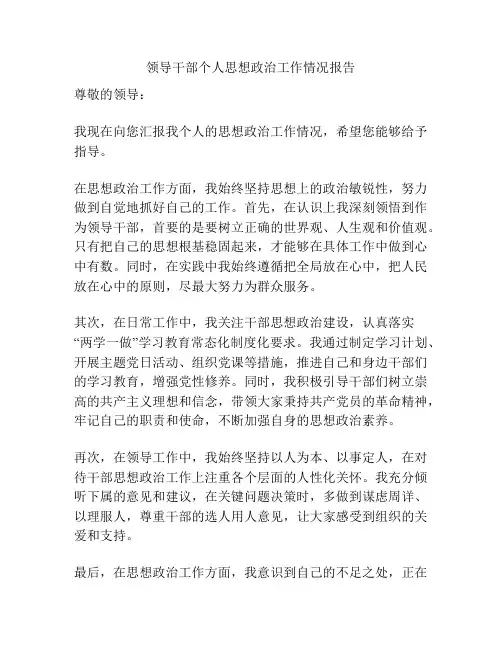 领导干部个人思想政治工作情况报告