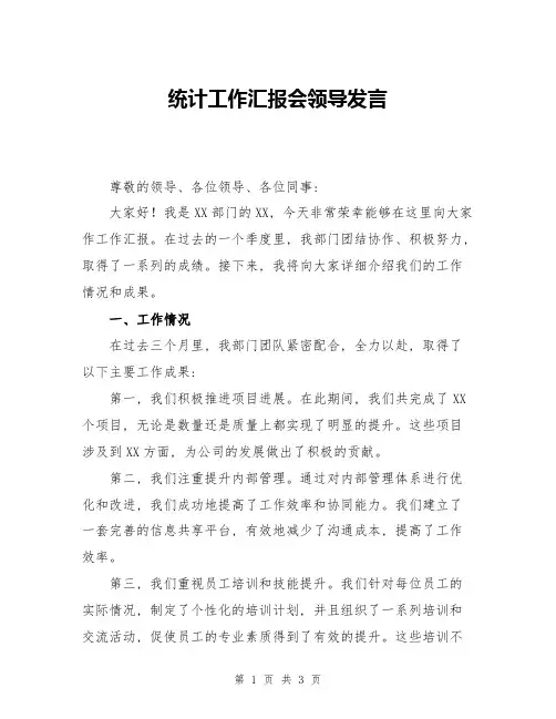 统计工作汇报会领导发言