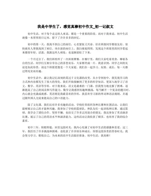 我是中学生了,感觉真棒初中作文_初一记叙文