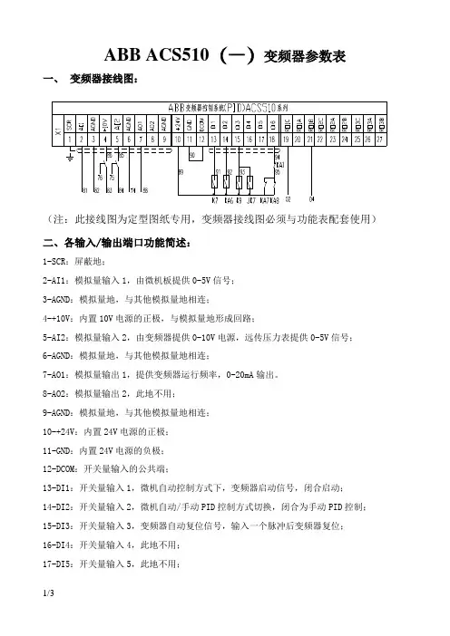 ABB  ACS510系列变频器通用接线图和参数表