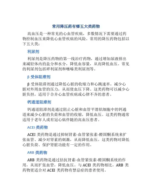 常用降压药有哪五大类药物