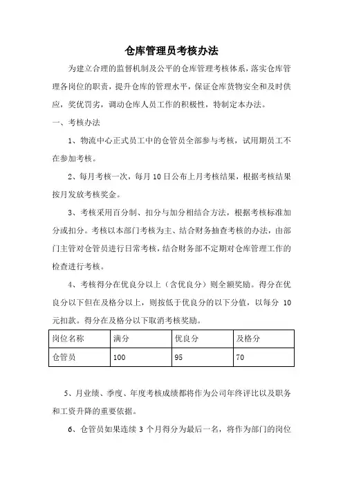 仓库管理员考核办法