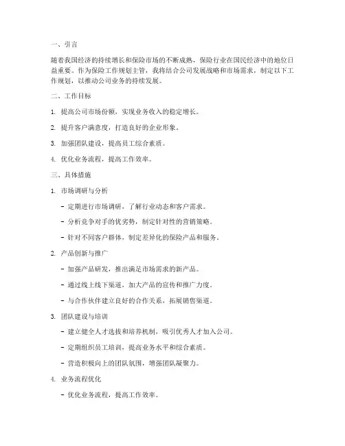 保险工作规划主管