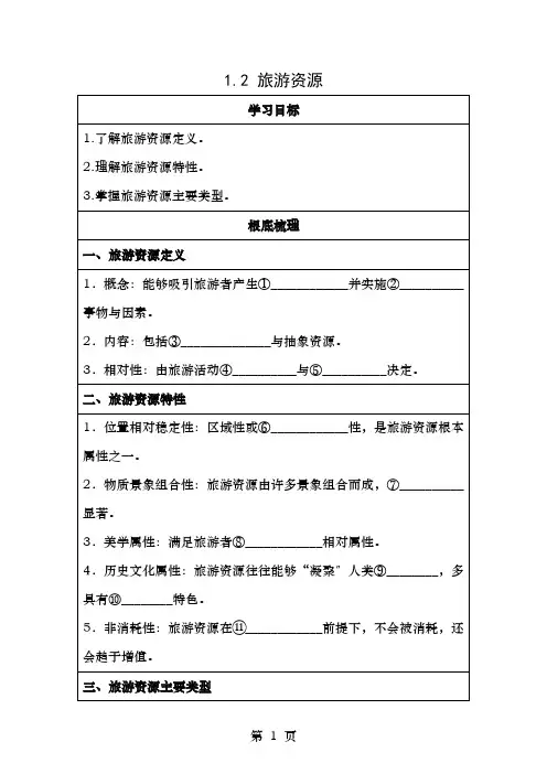 高中地理第一章旅游和旅游资源1.2旅游资源1教案湘教版选修3