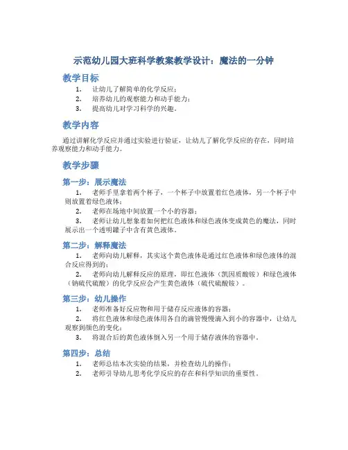 示范幼儿园大班科学教案教学设计：魔法的一分钟