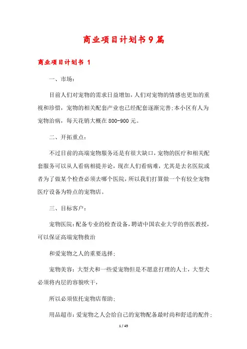 商业项目计划书9篇
